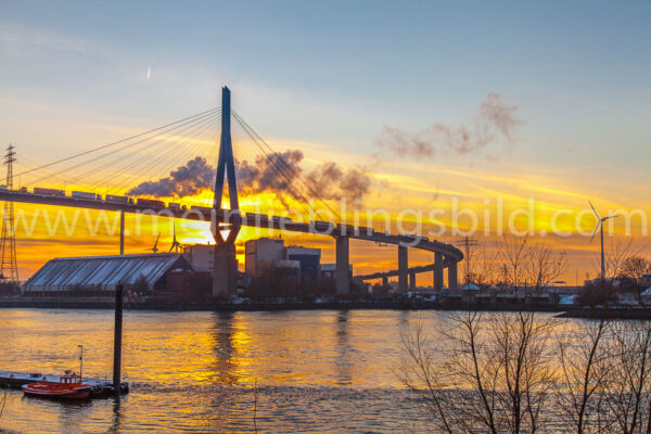 Köhlbrandbrücke Hamburg bei Sonnenuntergang Leinwand, Alu Dibond, Acryl