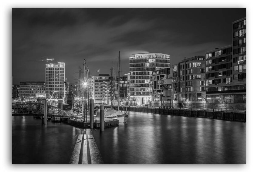 Leinwandbild Hamburg Hafencity schwarz-weiß Acryl Alu Dibond