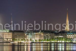 Panorama Binnenalster Hamburg bei Nacht Acryl, Alu Dibond, Leinwand, Poster